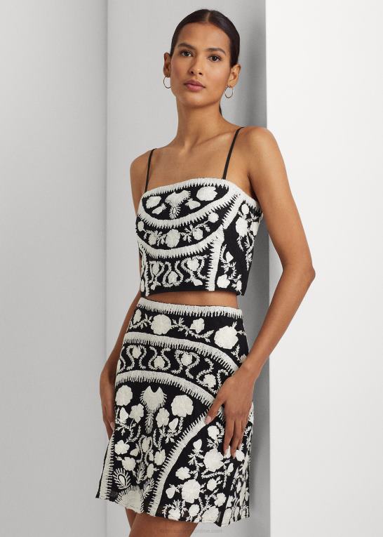 sort hvid Kvinder Ralph Lauren broderet cropped ærmeløs bluse Z426B3885