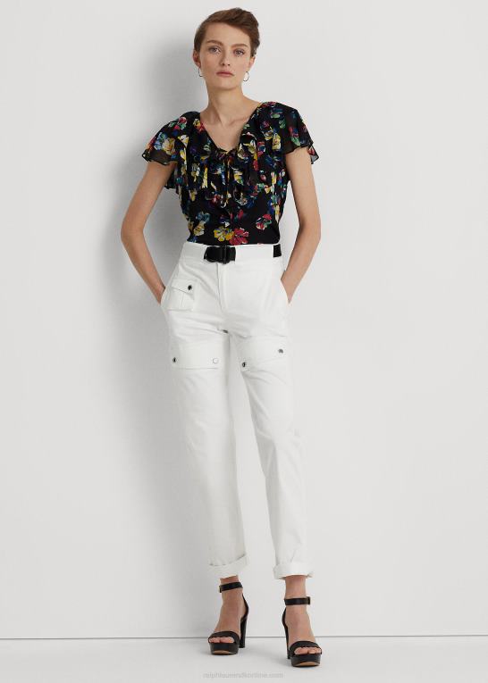 sort multi Kvinder Ralph Lauren blomstret georgette bluse med flæsekant Z426B3933