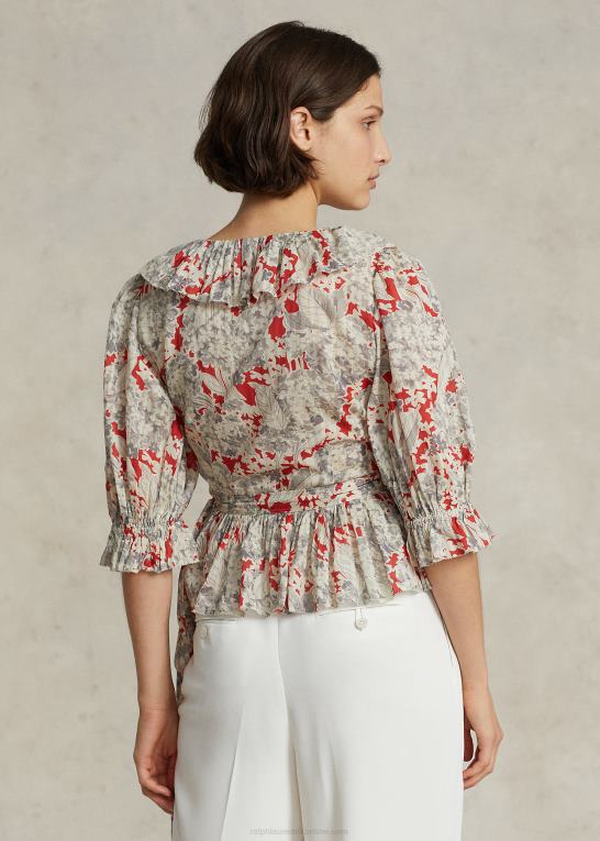 basilikum blomster Kvinder Ralph Lauren wrap-top i bomuld med flæser og blomster Z426B3182