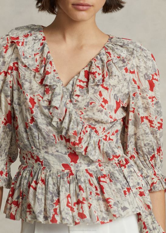basilikum blomster Kvinder Ralph Lauren wrap-top i bomuld med flæser og blomster Z426B3182