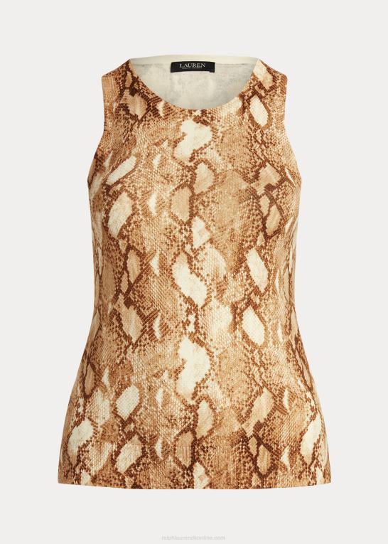 creme multi Kvinder Ralph Lauren tanktop i bomuldsblanding med slangeskindstryk Z426B4767