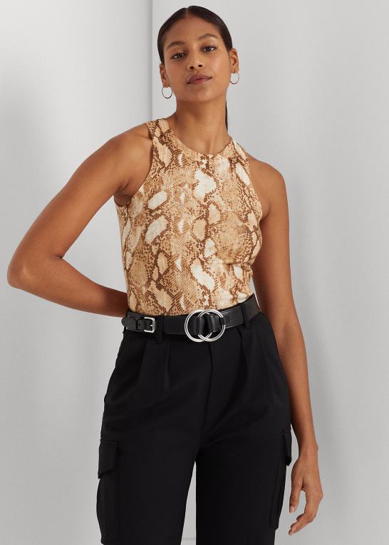 creme multi Kvinder Ralph Lauren tanktop i bomuldsblanding med slangeskindstryk Z426B9508