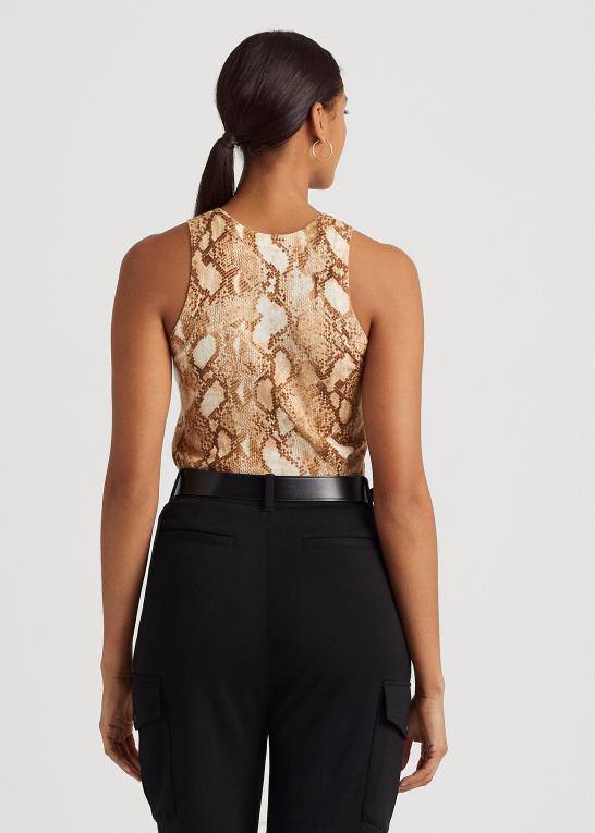 creme multi Kvinder Ralph Lauren tanktop i bomuldsblanding med slangeskindstryk Z426B9508