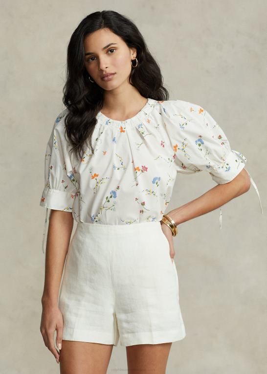 farveskitse blomstret Kvinder Ralph Lauren blomstret plisseret bomuldstop Z426B2967