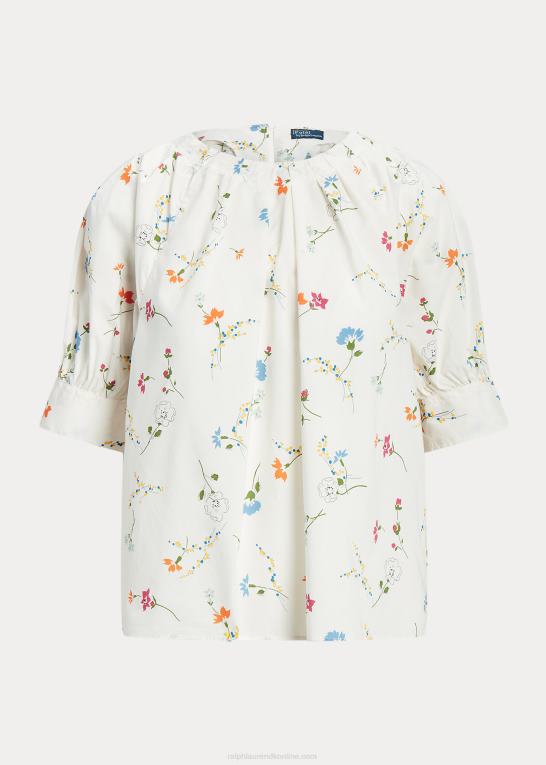 farveskitse blomstret Kvinder Ralph Lauren blomstret plisseret bomuldstop Z426B2967