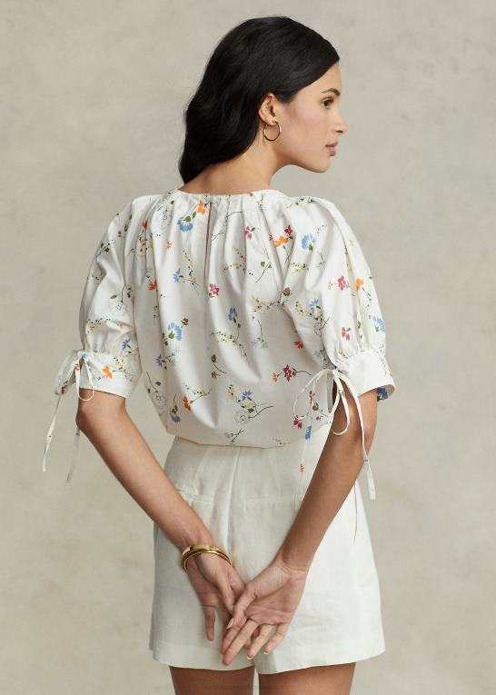 farveskitse blomstret Kvinder Ralph Lauren blomstret plisseret bomuldstop Z426B2967
