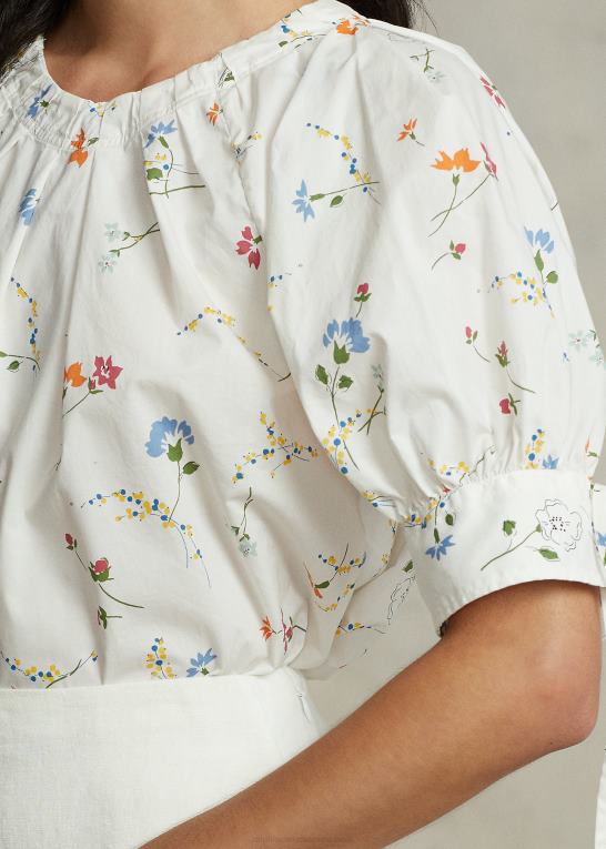 farveskitse blomstret Kvinder Ralph Lauren blomstret plisseret bomuldstop Z426B2967