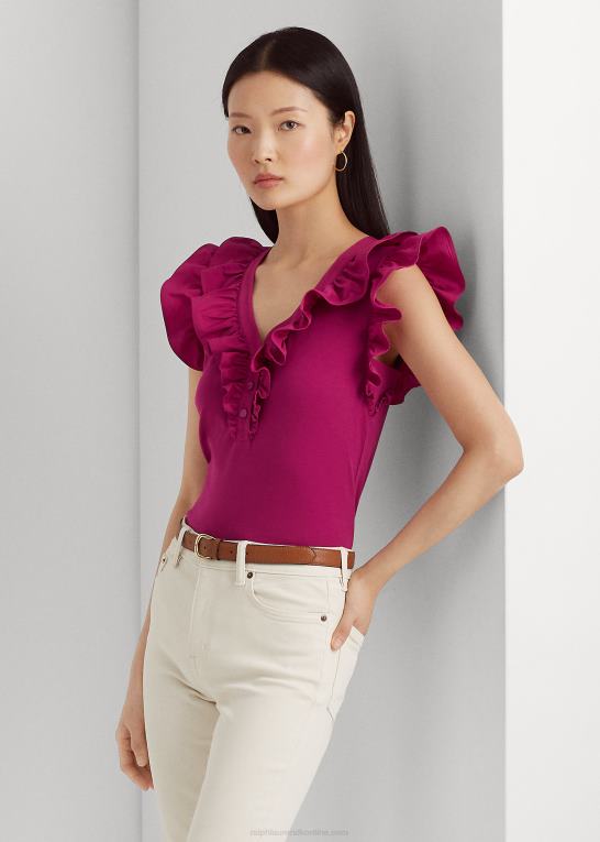 fuchsia bær Kvinder Ralph Lauren ærmeløs top i bomuld med flæsekant Z426B3784