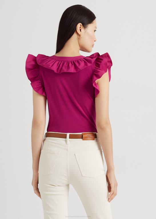 fuchsia bær Kvinder Ralph Lauren ærmeløs top i bomuld med flæsekant Z426B3784