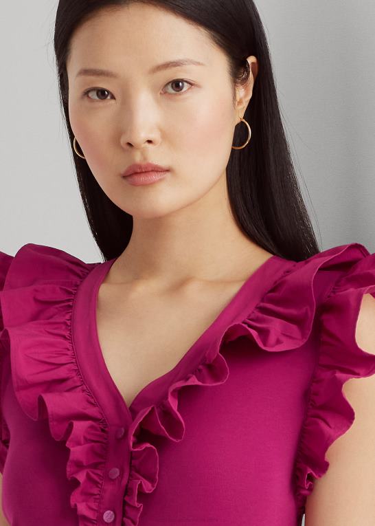 fuchsia bær Kvinder Ralph Lauren ærmeløs top i bomuld med flæsekant Z426B3784