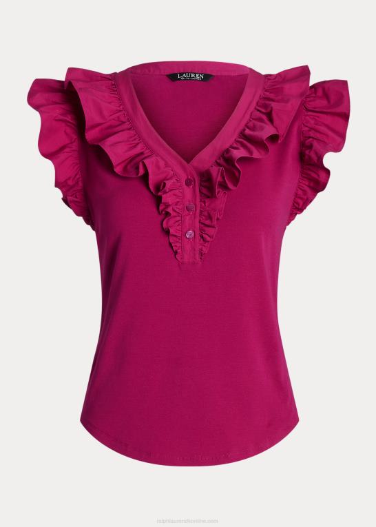 fuchsia bær Kvinder Ralph Lauren ærmeløs top i bomuld med flæsekant Z426B4297
