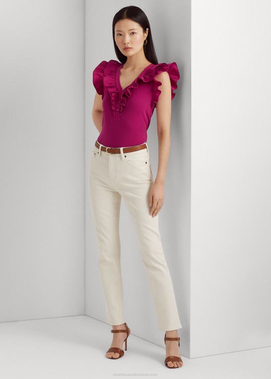 fuchsia bær Kvinder Ralph Lauren ærmeløs top i bomuld med flæsekant Z426B4297