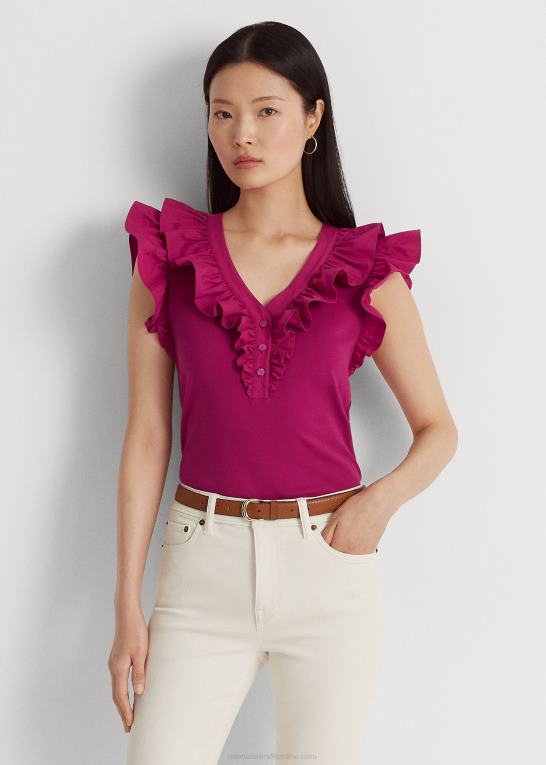 fuchsia bær Kvinder Ralph Lauren ærmeløs top i bomuld med flæsekant Z426B4297