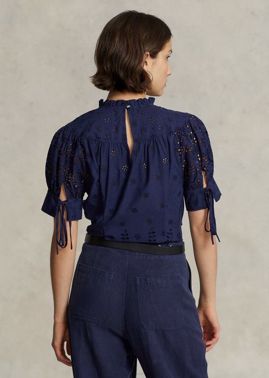 newport flåde Kvinder Ralph Lauren øjebroderet top i bomuld Z426B2969