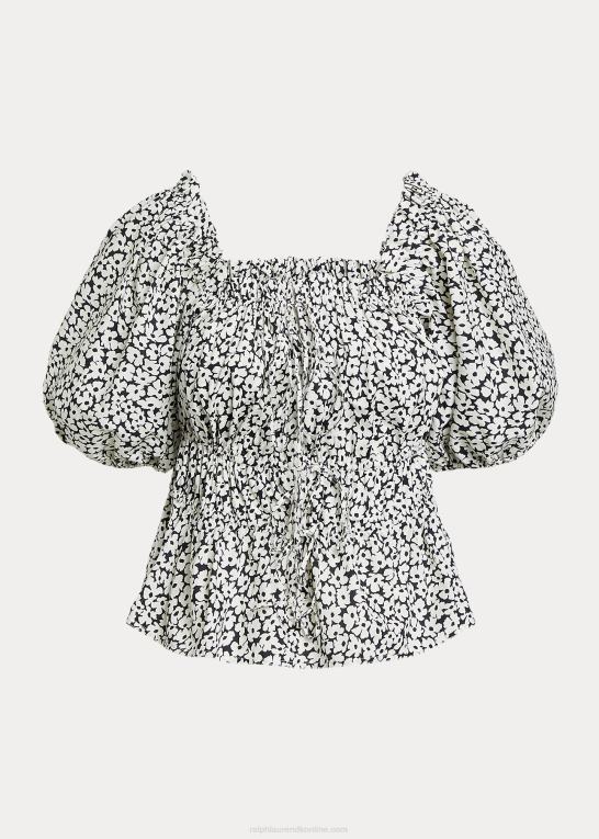 over det hele blomstret Kvinder Ralph Lauren blomstret bomuldsblusonærmet top Z426B2943