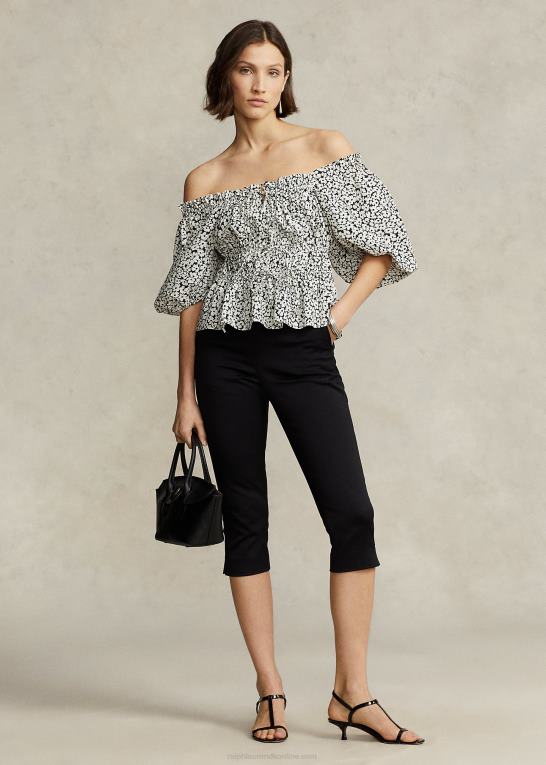 over det hele blomstret Kvinder Ralph Lauren blomstret bomuldsblusonærmet top Z426B2943