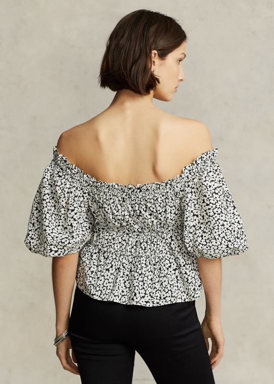 over det hele blomstret Kvinder Ralph Lauren blomstret bomuldsblusonærmet top Z426B2943
