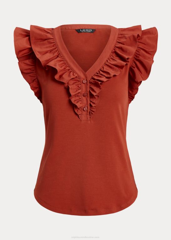 rød solsten Kvinder Ralph Lauren ærmeløs top i bomuld med flæsekant Z426B3785