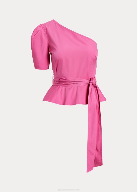 varm fuschia Kvinder Ralph Lauren en-skulder bomuldstop med bælte Z426B2995