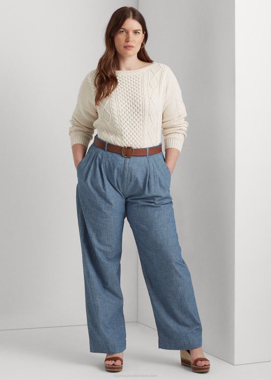 berylblå vask Kvinder Ralph Lauren plisseret chambray bukser med brede ben Z426B4603