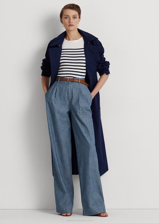 berylblå vask Kvinder Ralph Lauren plisseret chambray bukser med brede ben Z426B4825
