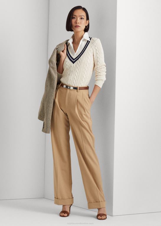 birkebrun Kvinder Ralph Lauren plisseret uld-blanding twill bukser Z426B4049