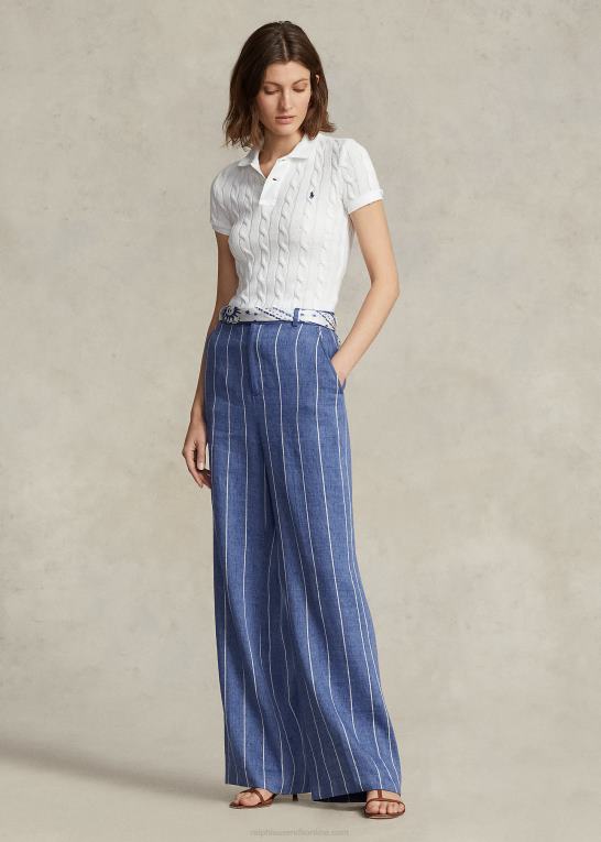 blå/hvid stribe Kvinder Ralph Lauren stribet linned-bomuldsbukser med brede ben Z426B3069