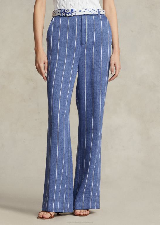 blå/hvid stribe Kvinder Ralph Lauren stribet linned-bomuldsbukser med brede ben Z426B3069