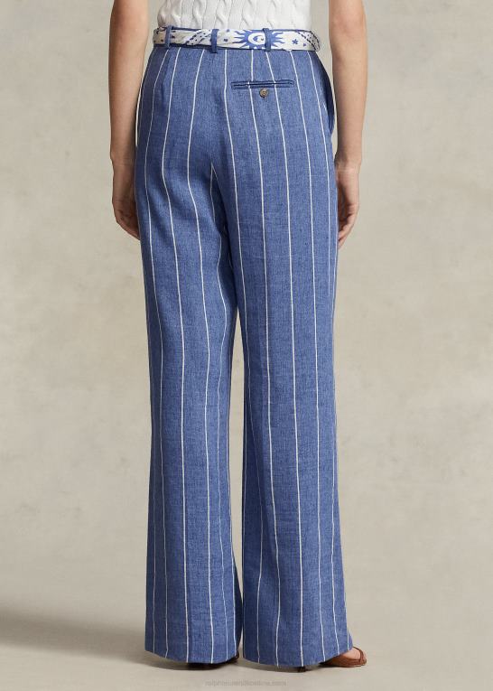 blå/hvid stribe Kvinder Ralph Lauren stribet linned-bomuldsbukser med brede ben Z426B3069