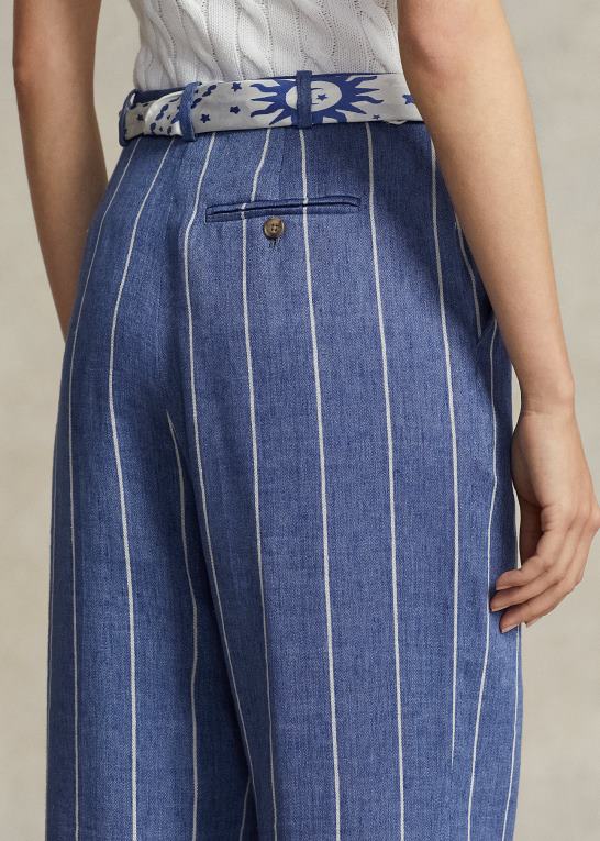 blå/hvid stribe Kvinder Ralph Lauren stribet linned-bomuldsbukser med brede ben Z426B3069