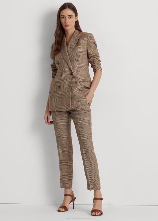 brun/cremefarvet multi Kvinder Ralph Lauren glen plaid ankelbukser i hør Z426B4040