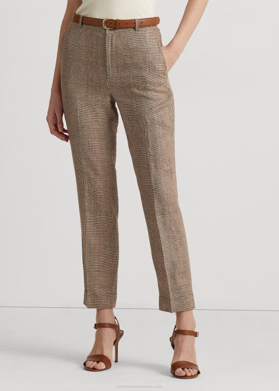 brun/cremefarvet multi Kvinder Ralph Lauren glen plaid ankelbukser i hør Z426B4040
