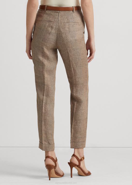 brun/cremefarvet multi Kvinder Ralph Lauren glen plaid ankelbukser i hør Z426B4040