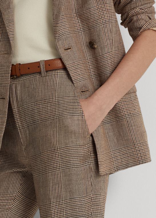 brun/cremefarvet multi Kvinder Ralph Lauren glen plaid ankelbukser i hør Z426B4372