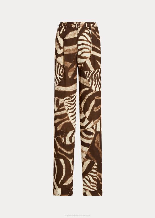 brun/cremefarvet multi Kvinder Ralph Lauren stamford voilebukser i hør med zebratryk Z426B9306