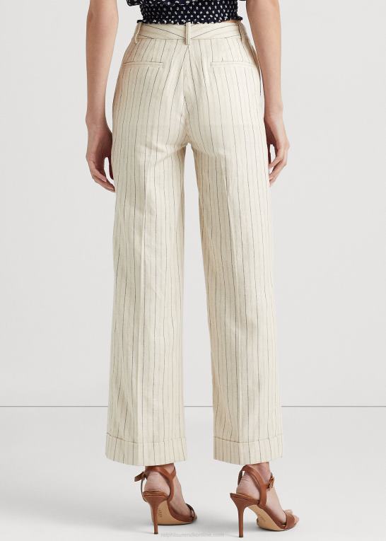 creme/raffineret navy Kvinder Ralph Lauren stribet twill bukser med brede ben Z426B4112