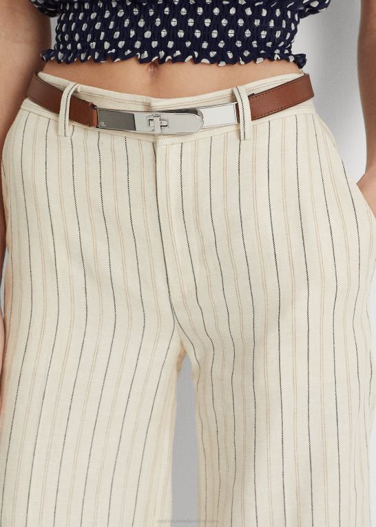creme/raffineret navy Kvinder Ralph Lauren stribet twill bukser med brede ben Z426B4112