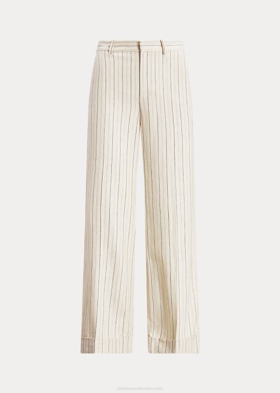 creme/raffineret navy Kvinder Ralph Lauren stribet twill bukser med brede ben Z426B4402