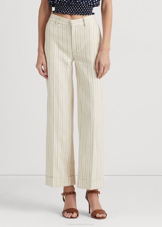 creme/raffineret navy Kvinder Ralph Lauren stribet twill bukser med brede ben Z426B4402
