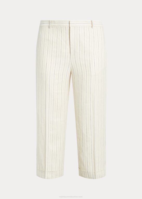 creme/raffineret navy Kvinder Ralph Lauren stribet twill bukser med brede ben Z426B4416