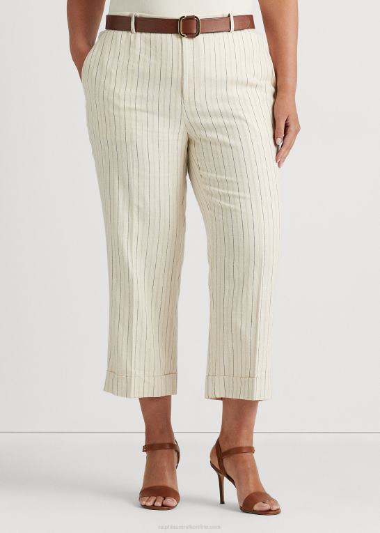 creme/raffineret navy Kvinder Ralph Lauren stribet twill bukser med brede ben Z426B4416