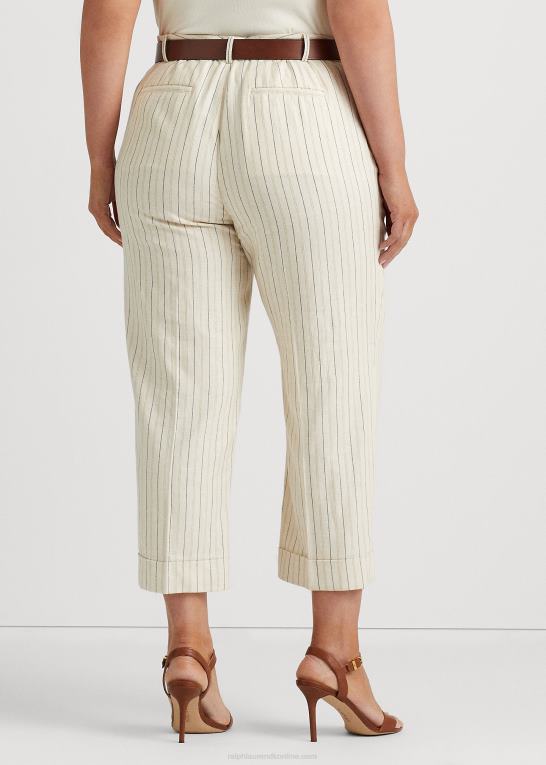 creme/raffineret navy Kvinder Ralph Lauren stribet twill bukser med brede ben Z426B4416