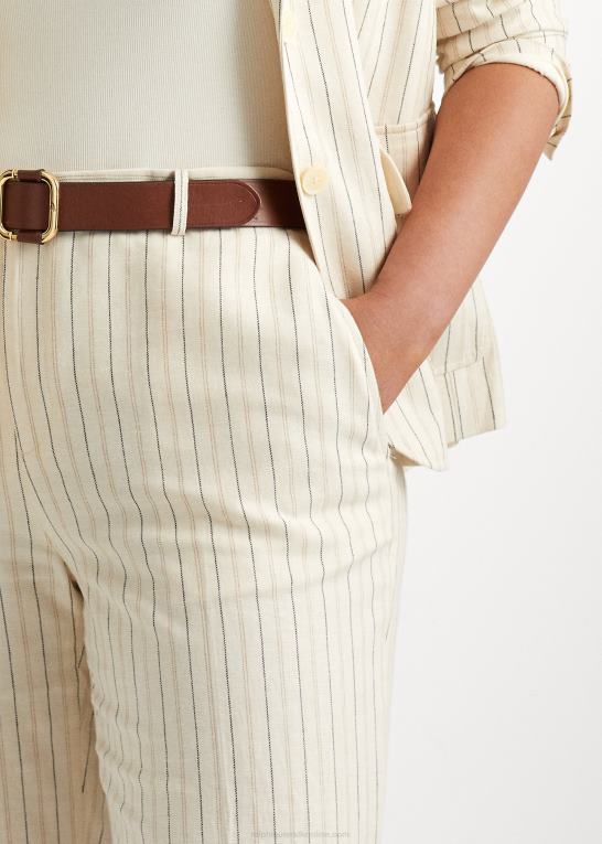 creme/raffineret navy Kvinder Ralph Lauren stribet twill bukser med brede ben Z426B4416