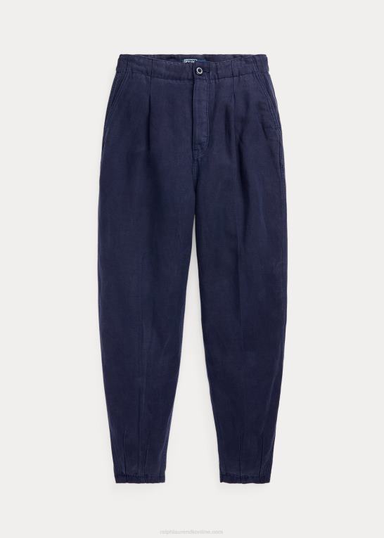 flåde Kvinder Ralph Lauren plisseret linned-blanding twill bukser Z426B3027