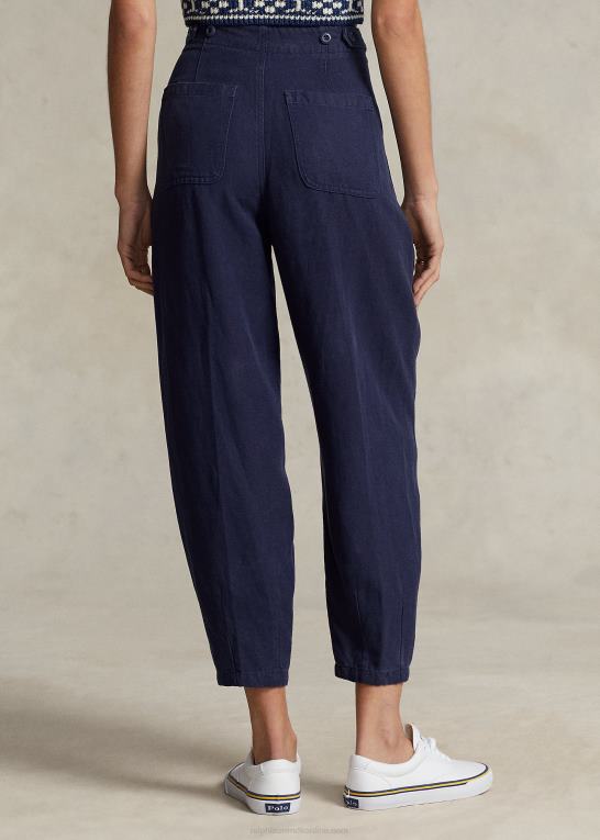flåde Kvinder Ralph Lauren plisseret linned-blanding twill bukser Z426B3027