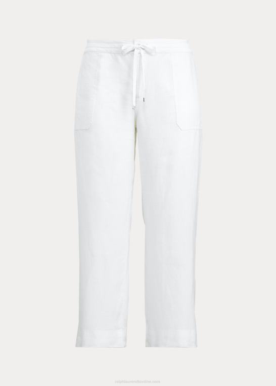 hvid Kvinder Ralph Lauren bukser med snoretræk i hør Z426B4637