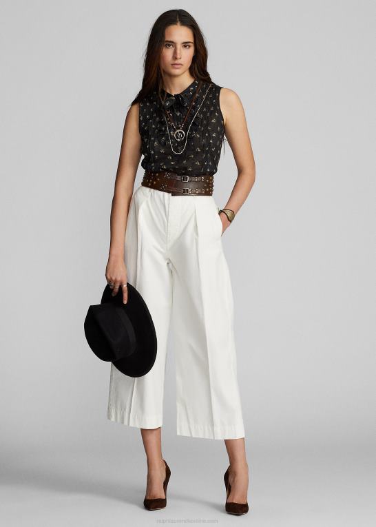 hvid Kvinder Ralph Lauren cropped poplin bukser med brede ben Z426B3664