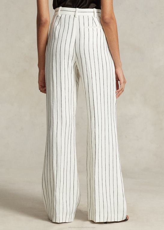 hvidstribet Kvinder Ralph Lauren stribet hør jacquard lige bukser Z426B3167