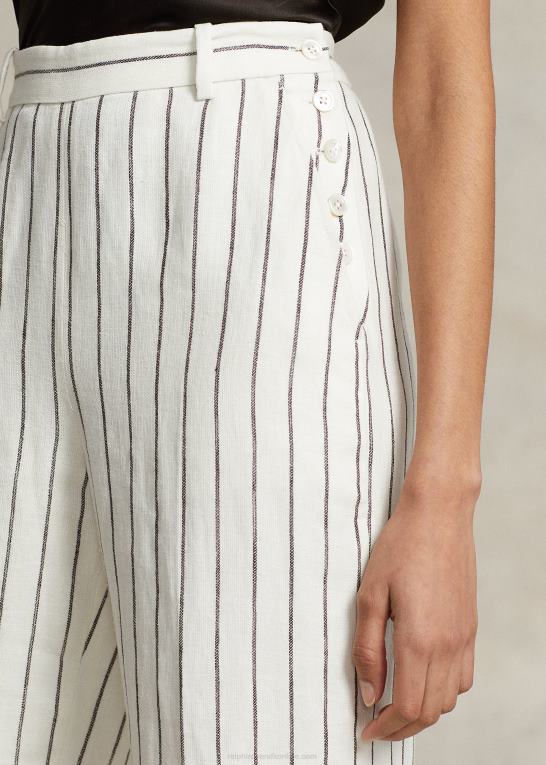 hvidstribet Kvinder Ralph Lauren stribet hør jacquard lige bukser Z426B3167