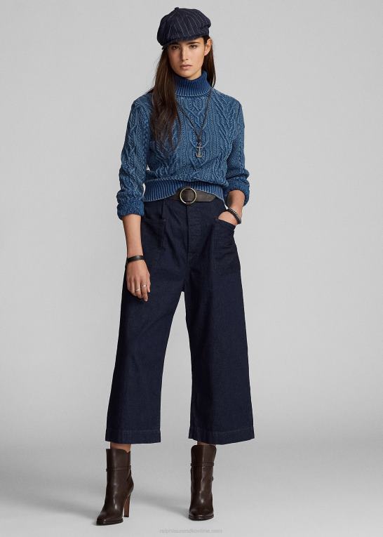indigo Kvinder Ralph Lauren bomuld-hør denim bukser med brede ben Z426B3665